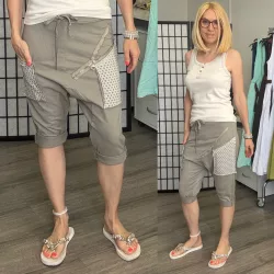Hello Mya pamut bermuda ülepes nadrág 71245 - taupe