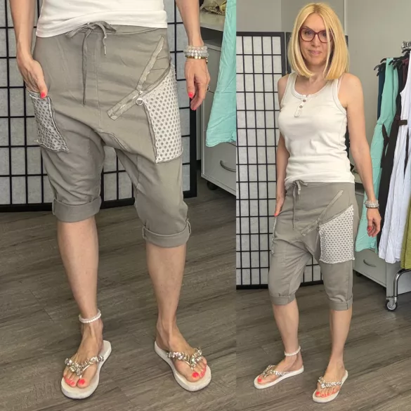 Hello Mya pamut bermuda ülepes nadrág 71245 - taupe
