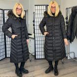 AG Wolf steppelt karcsúsított kabát szőrmés kapucnival AG1-9234-fekete