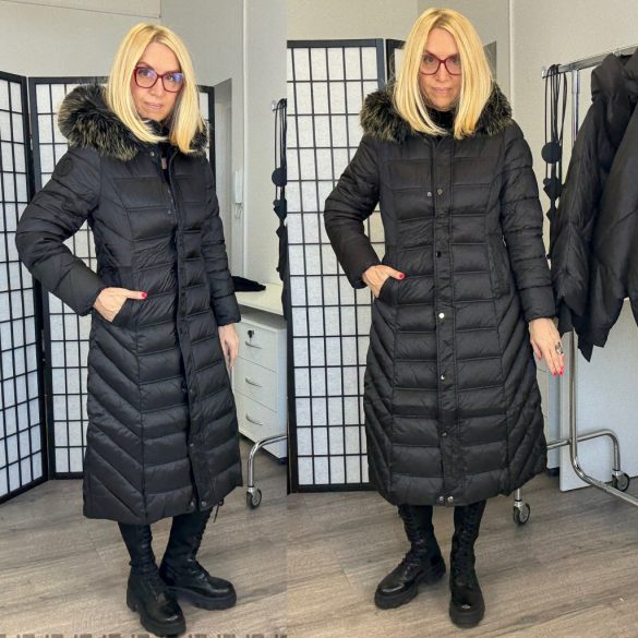 AG Wolf steppelt karcsúsított kabát szőrmés kapucnival AG1-9234-fekete