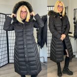 AG Wolf steppelt karcsúsított kabát szőrmés kapucnival AG1-9234-fekete