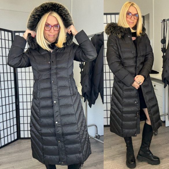 AG Wolf steppelt karcsúsított kabát szőrmés kapucnival AG1-9234-fekete