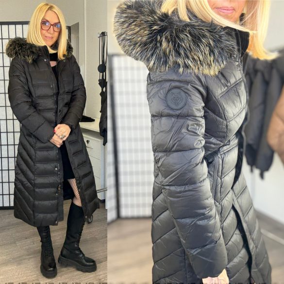 AG Wolf steppelt karcsúsított kabát szőrmés kapucnival AG1-9234-fekete