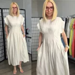 Milana szűkített fazonú, hátul gumis viszkóz ruha 8010 - bézs