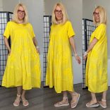 Flores rövidujjú ruha 11193 - sárga