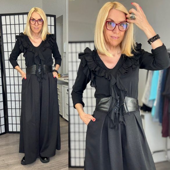 Lux Luna fodros hosszú ujjú pamut felső 50833 - fekete