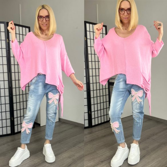 NC Fire asszimetrikus kötött pulóver-rózsaszín