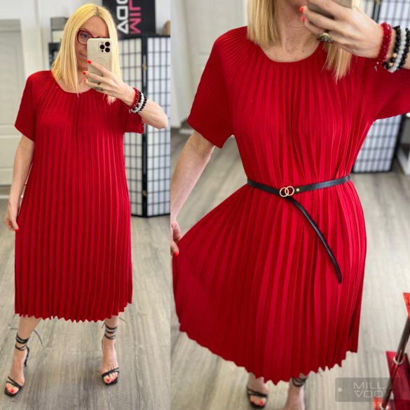 Debra pliszírozott ruha övvel 35153 - piros