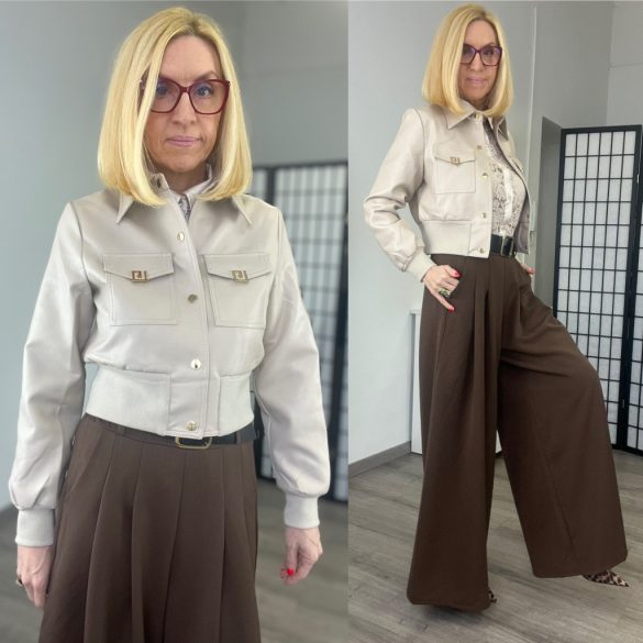 Vopse arany patentos crop bőrdzseki V6398-bézs