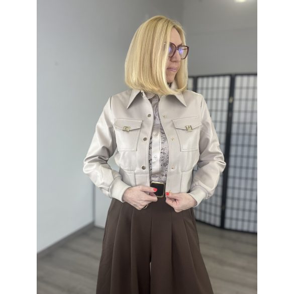 Vopse arany patentos crop bőrdzseki V6398-bézs