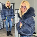 Firenze szőrmés crop dzsekiAG1-9202-kék