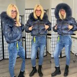 Firenze szőrmés crop dzsekiAG1-9202-kék