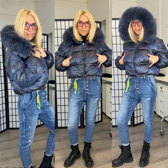 Firenze szőrmés crop dzsekiAG1-9202-kék