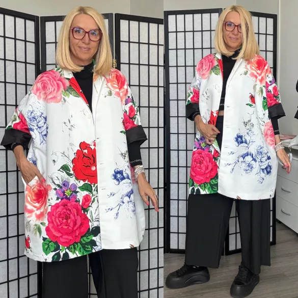 Wendy Trendy gombos virágos kabát224040-fehér