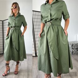 Only One öves pamutvászon ingruha zsebbel 23117 - khaki