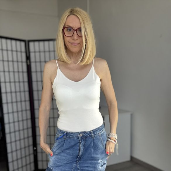 Maria spagettipántos szivacsos pamut felső Z1029 -törtfehér