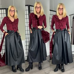 Fantasy vegánbőr zsebes hosszú szoknya 12305-fekete