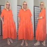 Flores rövidujjú ruha 11193 -narancs