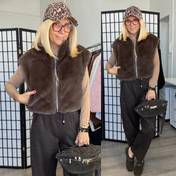 Reine kifordítható szőrös mellény G230151-csokibarna