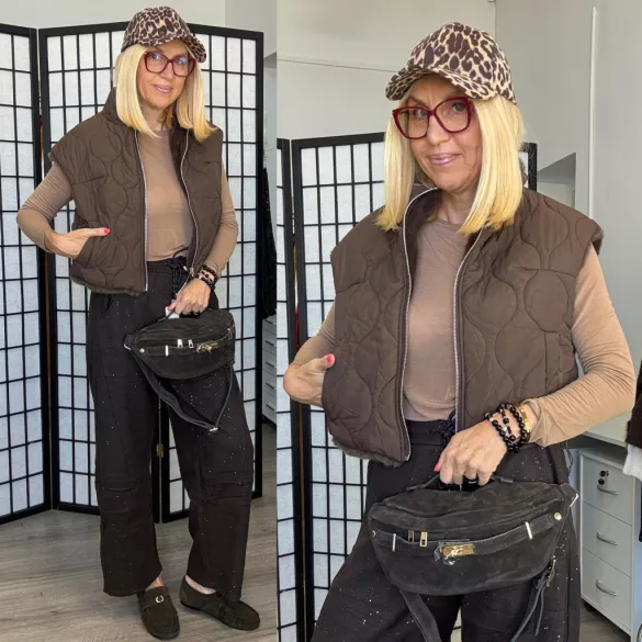 Reine kifordítható szőrös mellény G230151-csokibarna