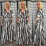 Wendy Trendy Csíkos bőszárú vászon nadrág 826031-bézs/fekete