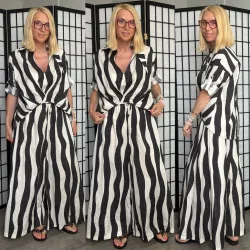   Wendy Trendy Csíkos bőszárú vászon nadrág 826031-bézs/fekete