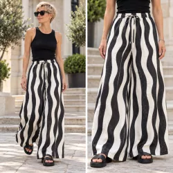   Wendy Trendy Csíkos bőszárú vászon nadrág 826031-bézs/fekete
