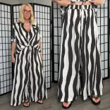 Wendy Trendy Csíkos bőszárú vászon nadrág 826031-bézs/fekete
