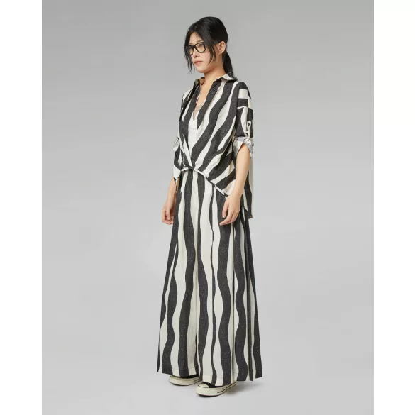 Wendy Trendy Csíkos bőszárú vászon nadrág 826031-bézs/fekete