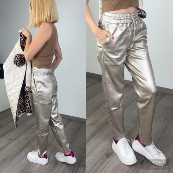 Re Dress gumis derekú elasztikus bőrhatású nadrágR8057-pezsgő