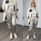 Re Dress gumis derekú elasztikus bőrhatású nadrágR8057-pezsgő