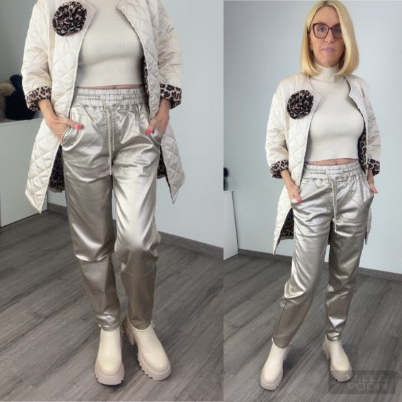 Re Dress gumis derekú elasztikus bőrhatású nadrágR8057-pezsgő