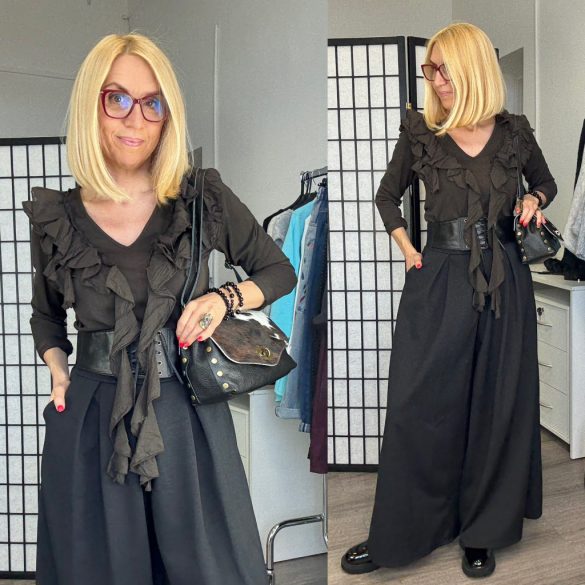 Lux Luna fodros hosszú ujjú pamut felső 50833 - csokibarna