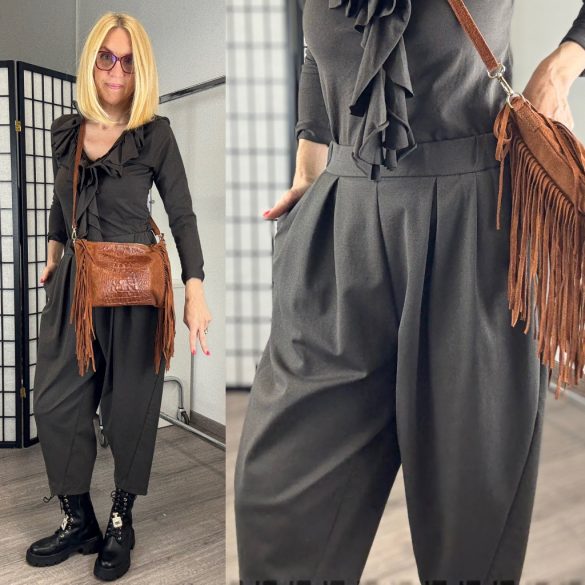 Wendy Trendy lefelé szűkülőelegáns nadrág 824026-csokibarna