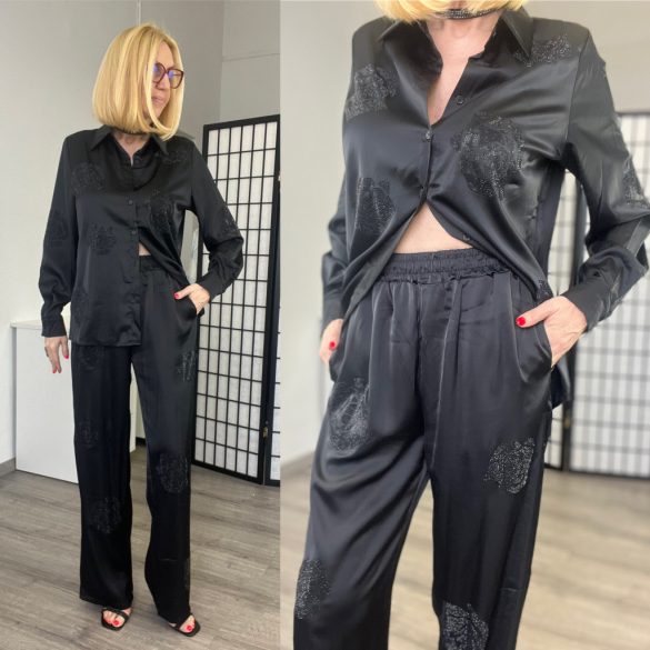 M. Starry szatén nadrág inggelC0051-fekete