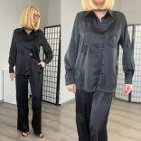 M. Starry szatén nadrág inggelC0051-fekete