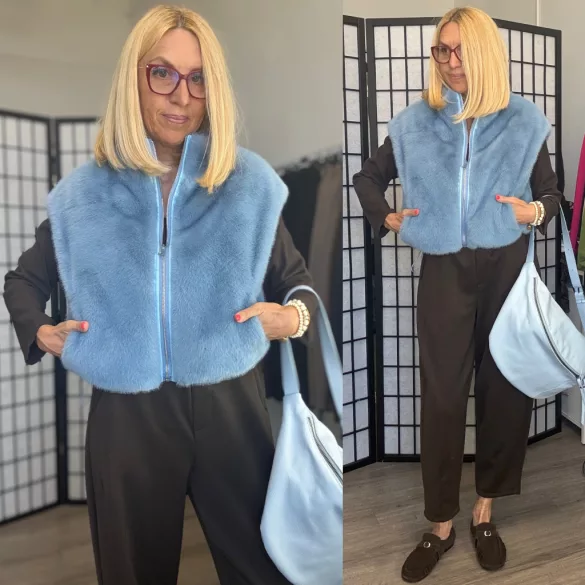 Reine kifordítható szőrös mellény G230151-világoskék