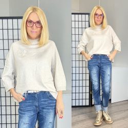   Minority vékonykötött állónyakú felső kitűzővel D1940 -bézs