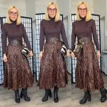 Remix gyűrt vegánbőr szoknya5027-camel