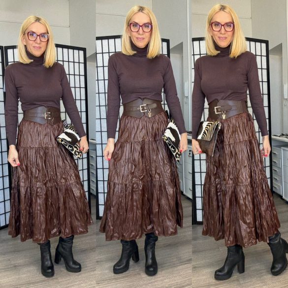 Remix gyűrt vegánbőr szoknya5027-camel