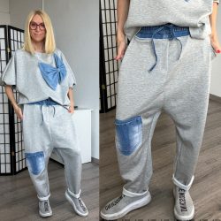 S-Woman ülepes nadrág farmer betéttel 2021/2 - szürke