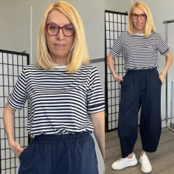 Cianna csíkos pamut poló RT78035 - sötétkék/fehér