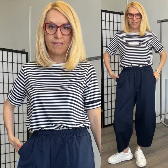 Cianna csíkos pamut poló RT78035 - sötétkék/fehér