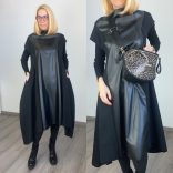 Slowly bőrbetétes zsebes ruha -fekete