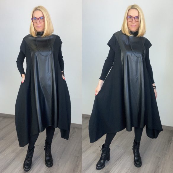 Slowly bőrbetétes zsebes ruha -fekete