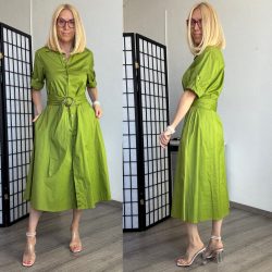 Only One öves pamutvászon ingruha zsebbel 23117 - zöld
