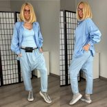 158C pamut - vászon ülepes nadrág 53171 - világoskék