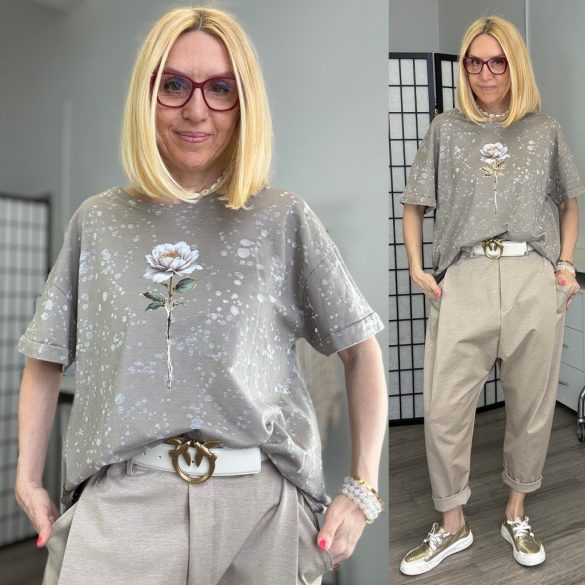 Leandra lyukacsos virágmintás póló 70130-taupe