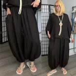 Lux Luna deréknál és alul is gumis, buggyos len nadrág 52510 - csokibarna