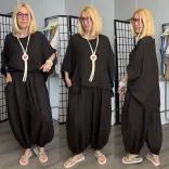 Lux Luna deréknál és alul is gumis, buggyos len nadrág 52510 - csokibarna